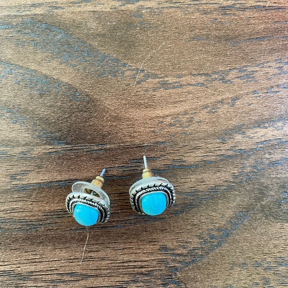 Turquoise and Silver Stud Earrings - Picture 2 of 2